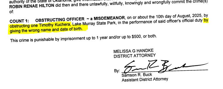Excerpt of charging information CM-2025-318 in Love County District Court